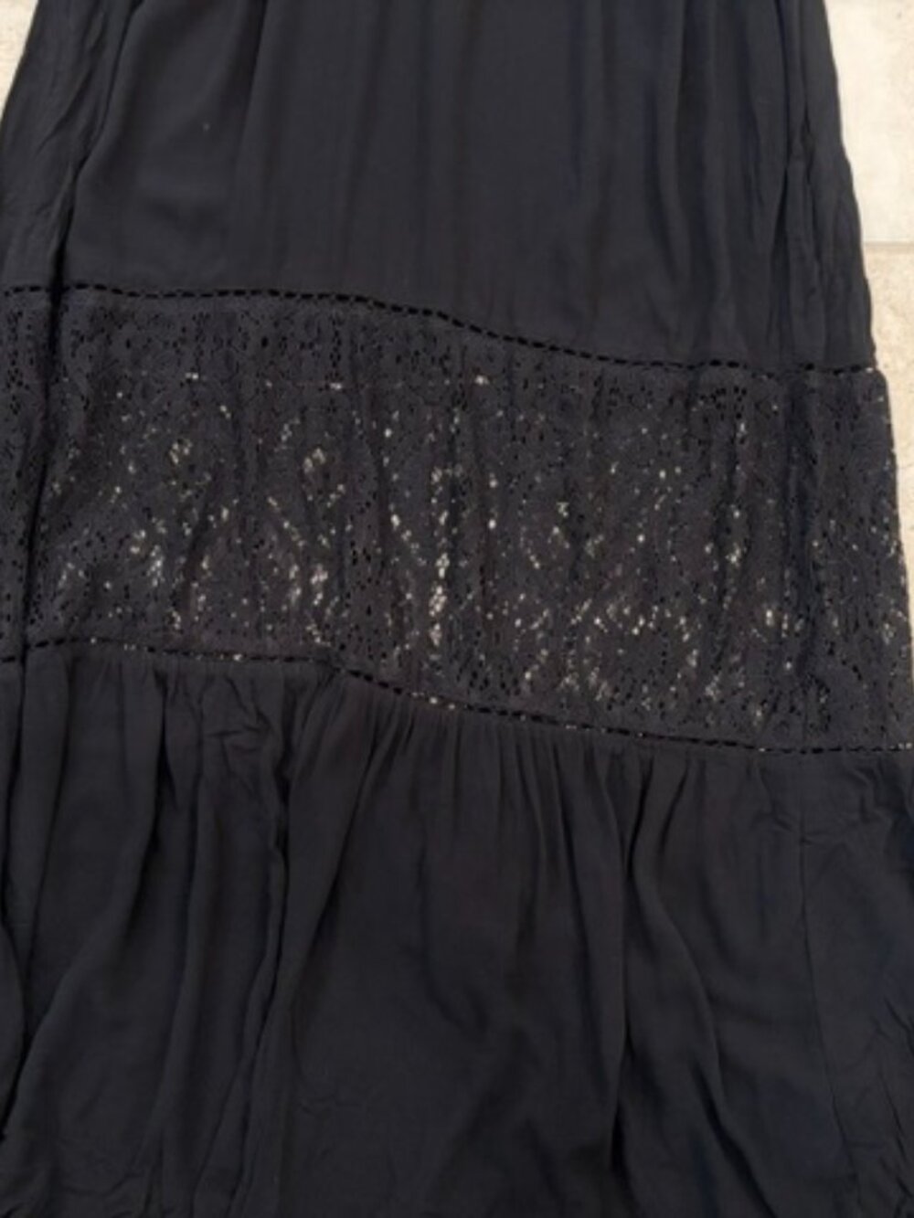 Style & Co Black Lace Trim Maxi Peasant Tiered Dress Sz XL Boho Whimsigoth - Picture 6 of 10